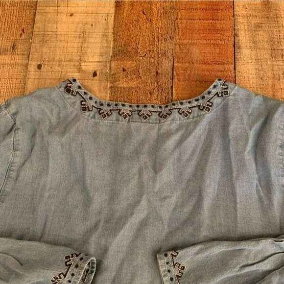 J. Jill womens denim 3/4 bell sleeve top with embroidered -SP - Picture 4 of 10